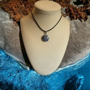 - Blue Lapis Lazuli Round Necklace with 18 Inch Leather Cord chain (new)